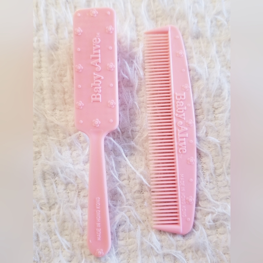 1984 Baby Alive Doll Comb and Brush Set Pink Kenner Vintage